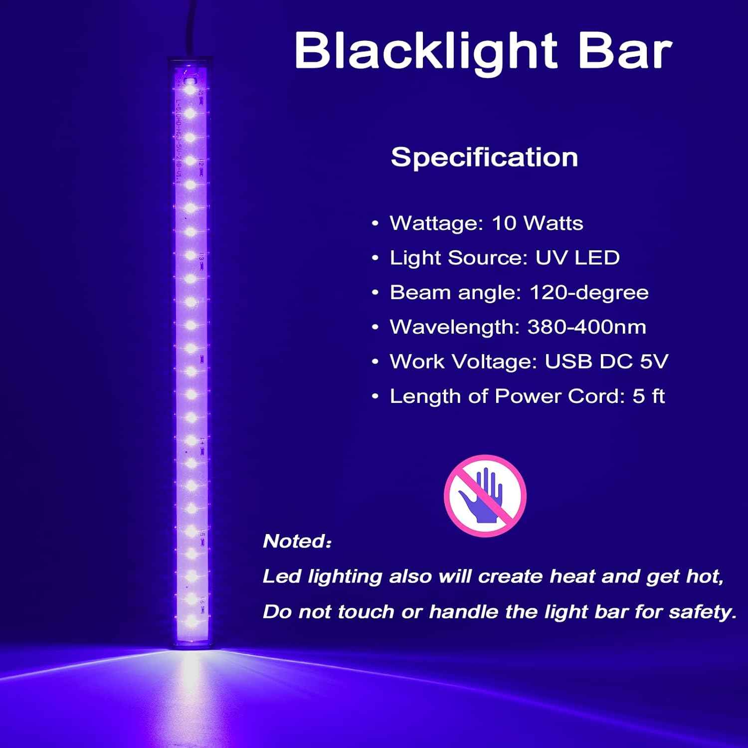 GREENIC USB Black Light Bar 2-Pack – Cool-to-Touch UV LED Strip for Playroom Decor and Glow Party Safety Lighting