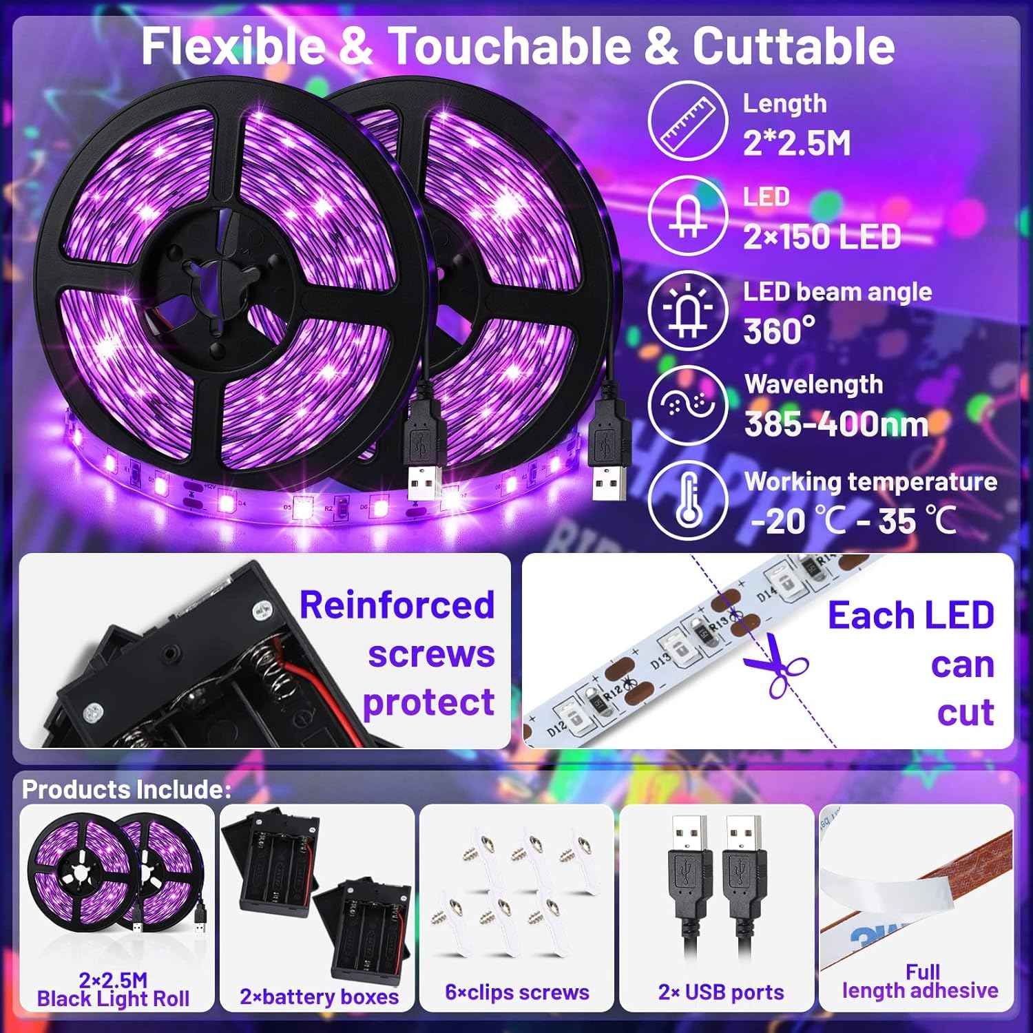 LumoGlow Black Light Strip – Birthday Gift for Him, Glow Decor for Bedrooms and Game Rooms
