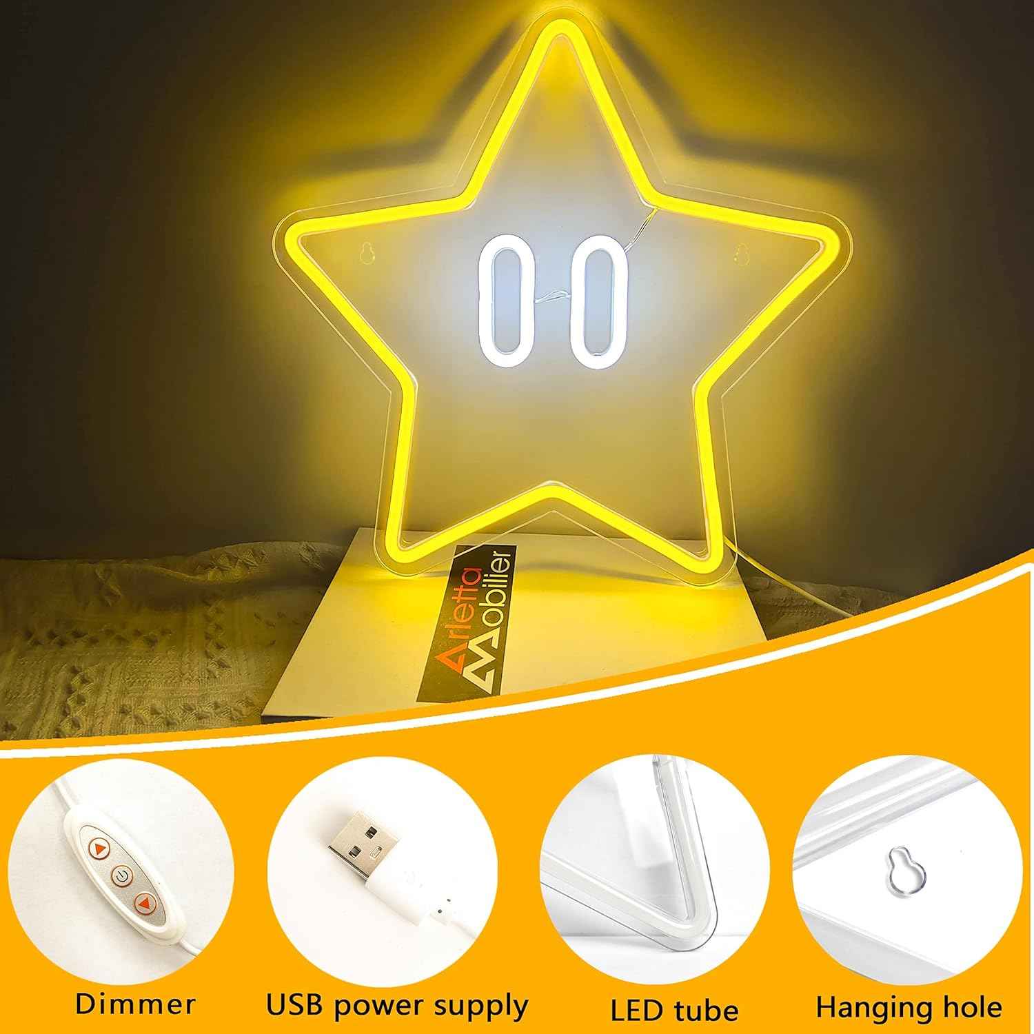 Star Neon Sign – Birthday Gift for Boys and Gamer Kids, Ready-to-Glow Wall Light with USB Cable