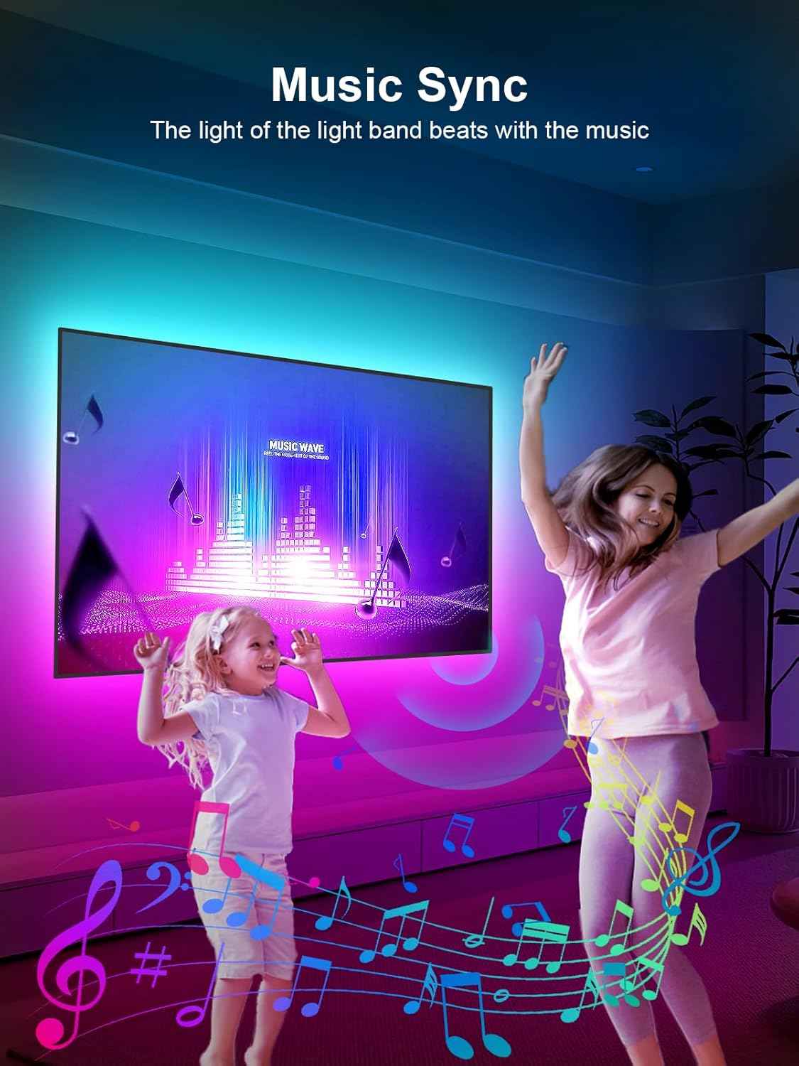GIPOYENT TV LED Light Strip - Cool Tech Gift for Men and Gamers, RGB Backlight for 35-85 Inch TVs with Bluetooth App