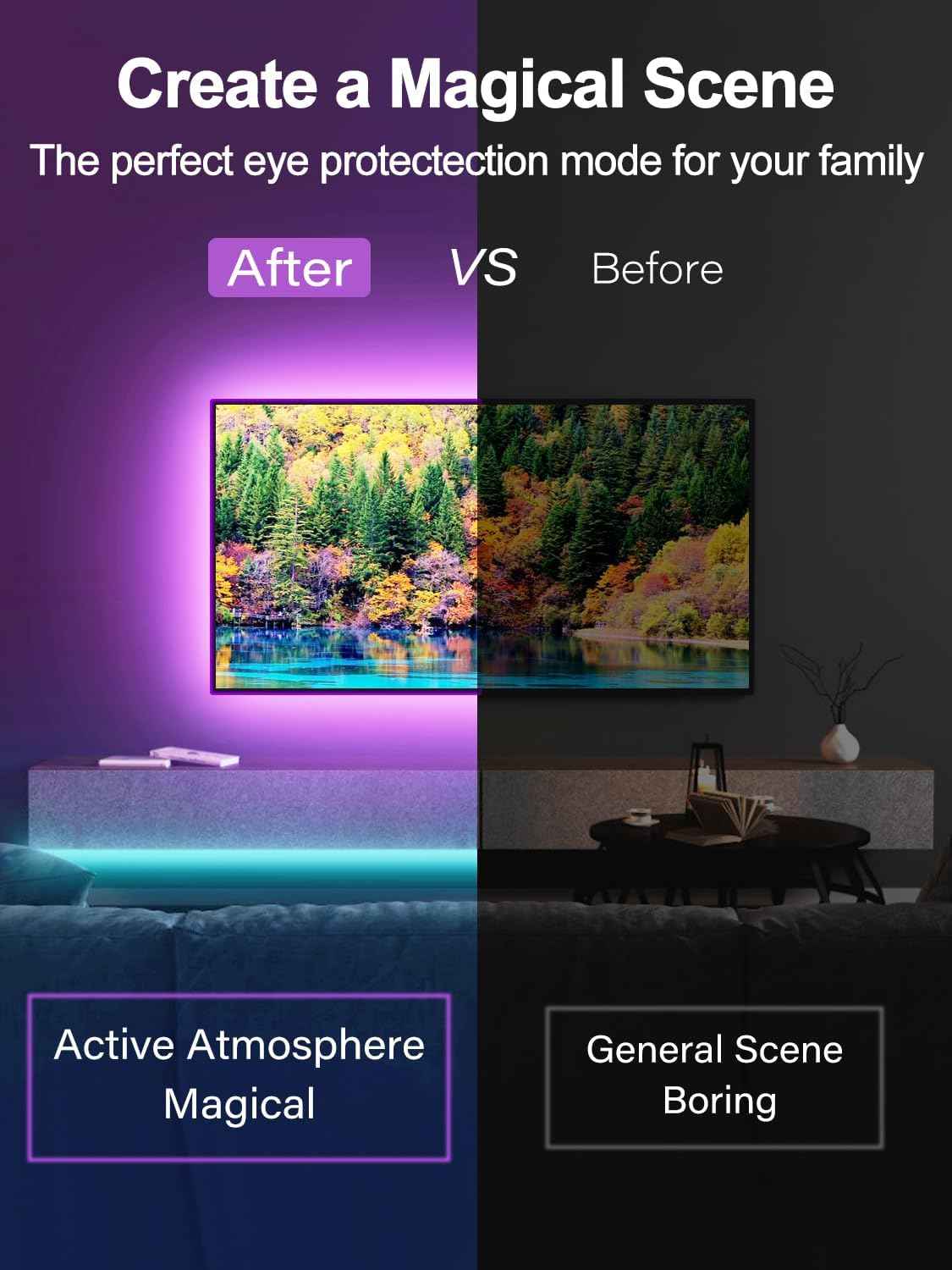 Maylit RGB TV Backlight Strip – Living Room Ambient Decor, 20ft Color Changing LED Behind 32-80 Inch TVs