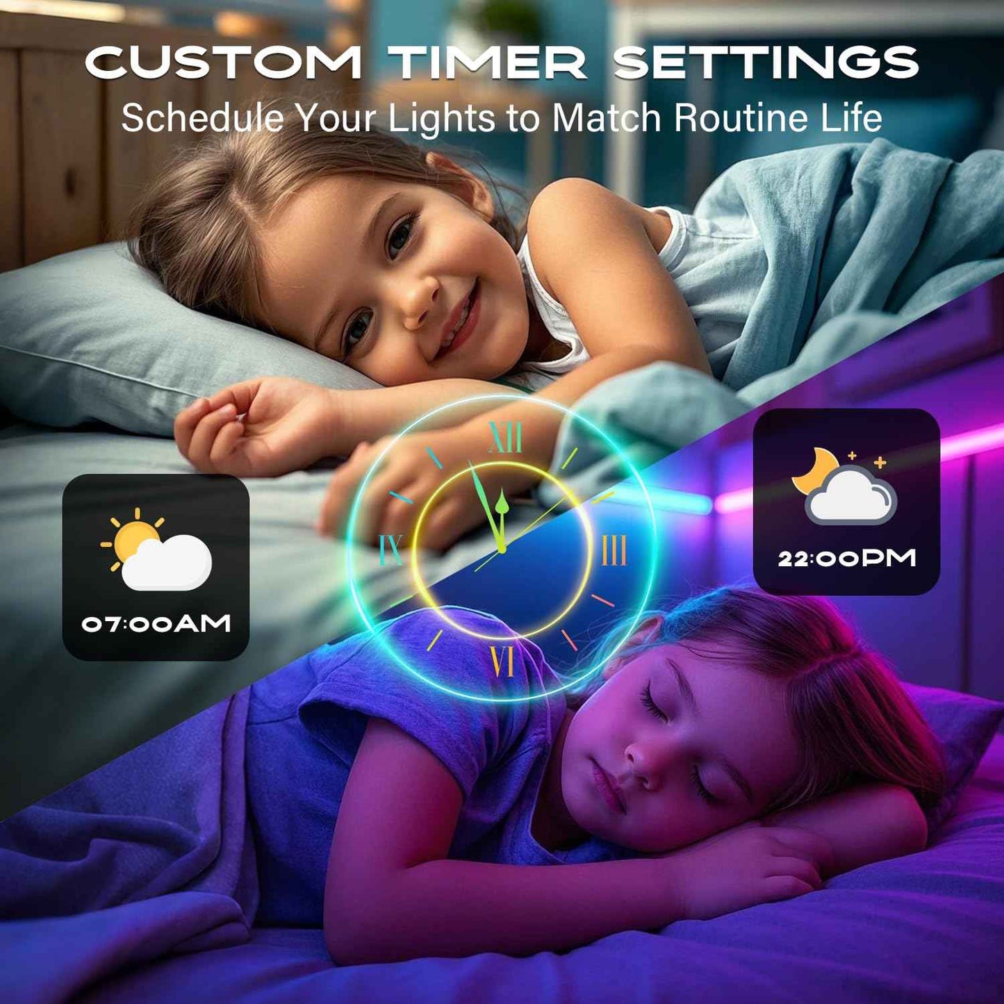 CHARKEE LED Strip Lights for Wind Down Routine, Dimmable Music Sync RGB Light Strip for Bedroom Meditation and Sleep, App Timer Bluetooth