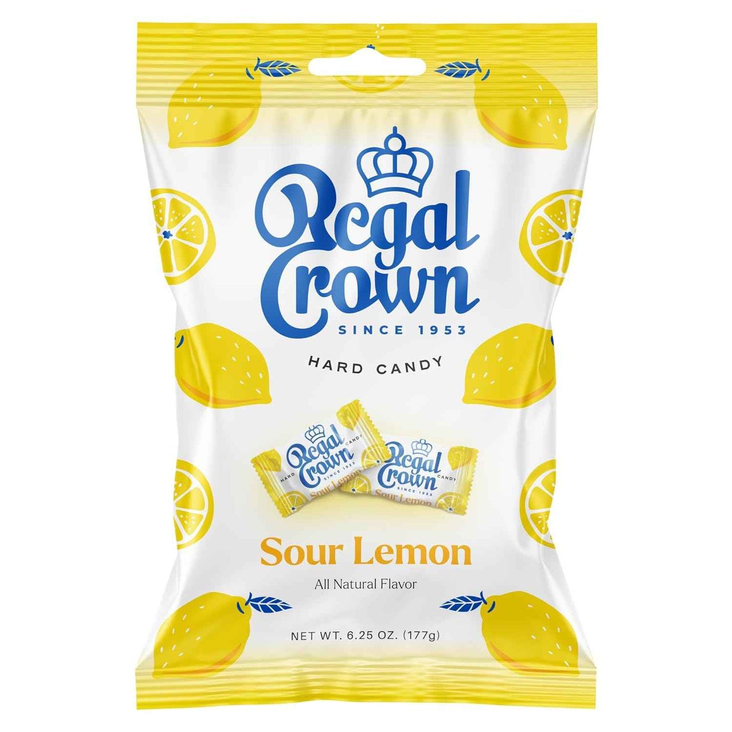 Regal Crown Sour Lemon Hard Candy – Kids Lunchbox Treat, Individually Wrapped British Sweets with No Artificial Colors (6.25 oz)