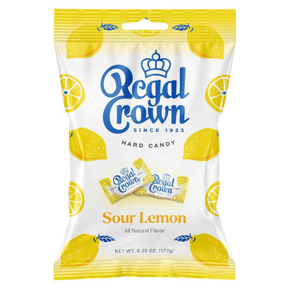 Regal Crown Sour Lemon Hard Candy – Kids Lunchbox Treat, Individually Wrapped British Sweets with No Artificial Colors (6.25 oz)