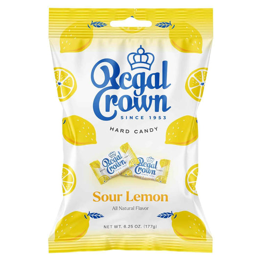 Regal Crown Sour Lemon Hard Candy – Kids Lunchbox Treat, Individually Wrapped British Sweets with No Artificial Colors (6.25 oz)