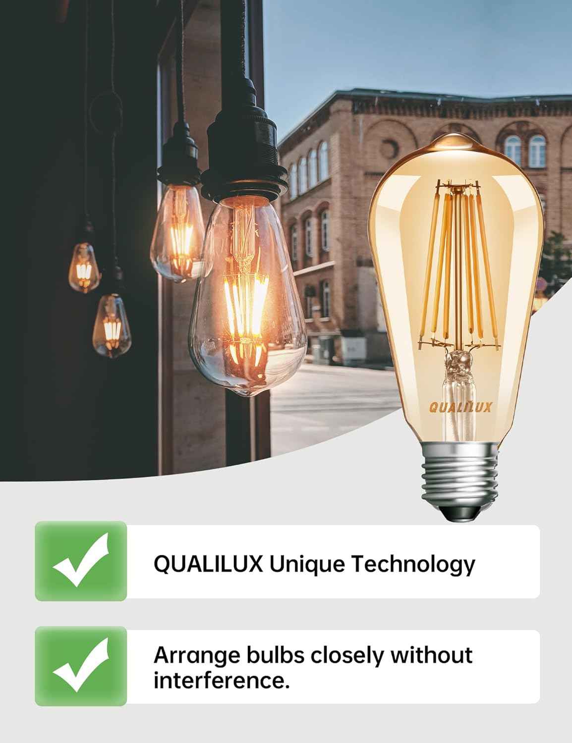 HQ-H027 Retro Filament LED Bulb for Vintage Sconces, Barn-Style Fixtures, and Coffee Bar Aesthetic, 2-Pack