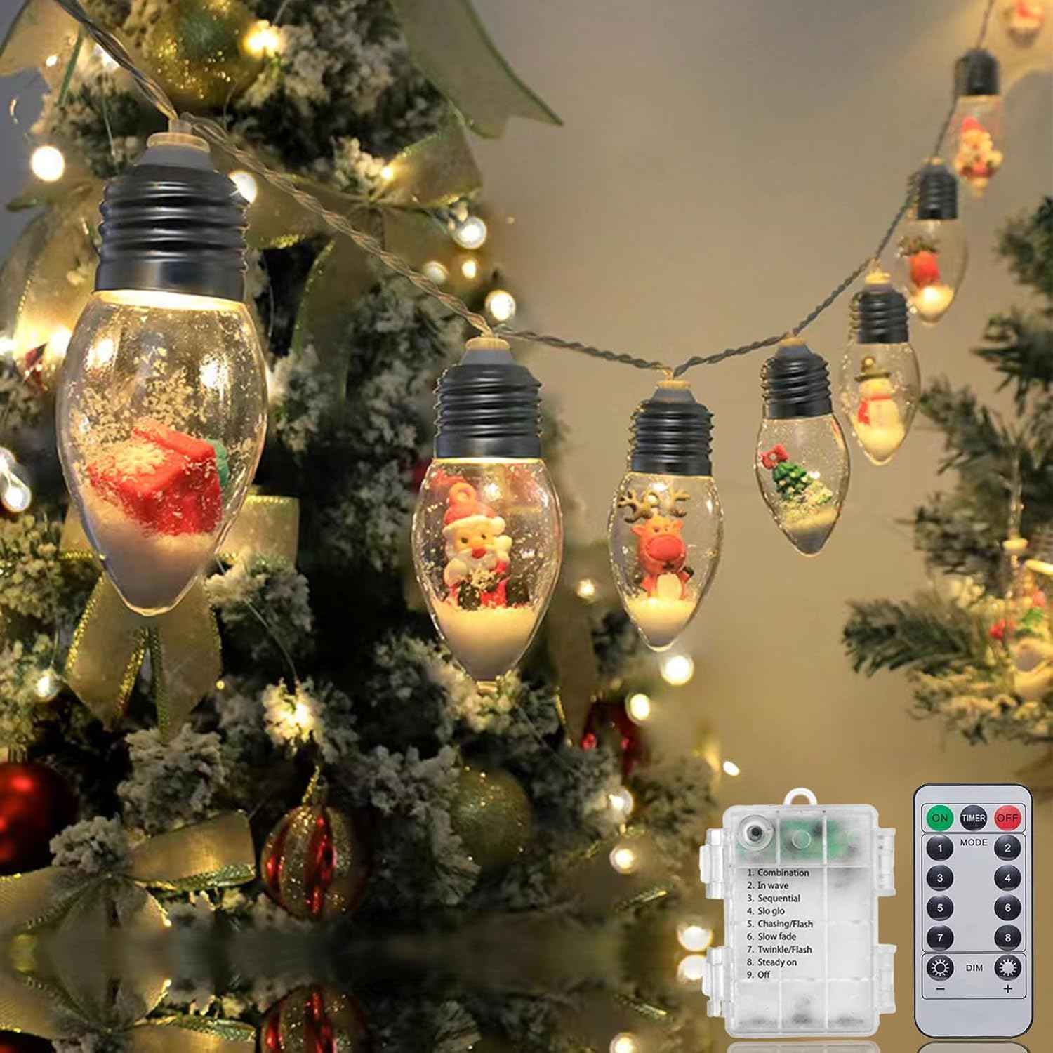 Aomike LED Snow Globe Fairy Lights – Cozy Living Room and Fireplace Mantel Accent Lighting, 10 Bulb Battery String 6.8ft Warm White