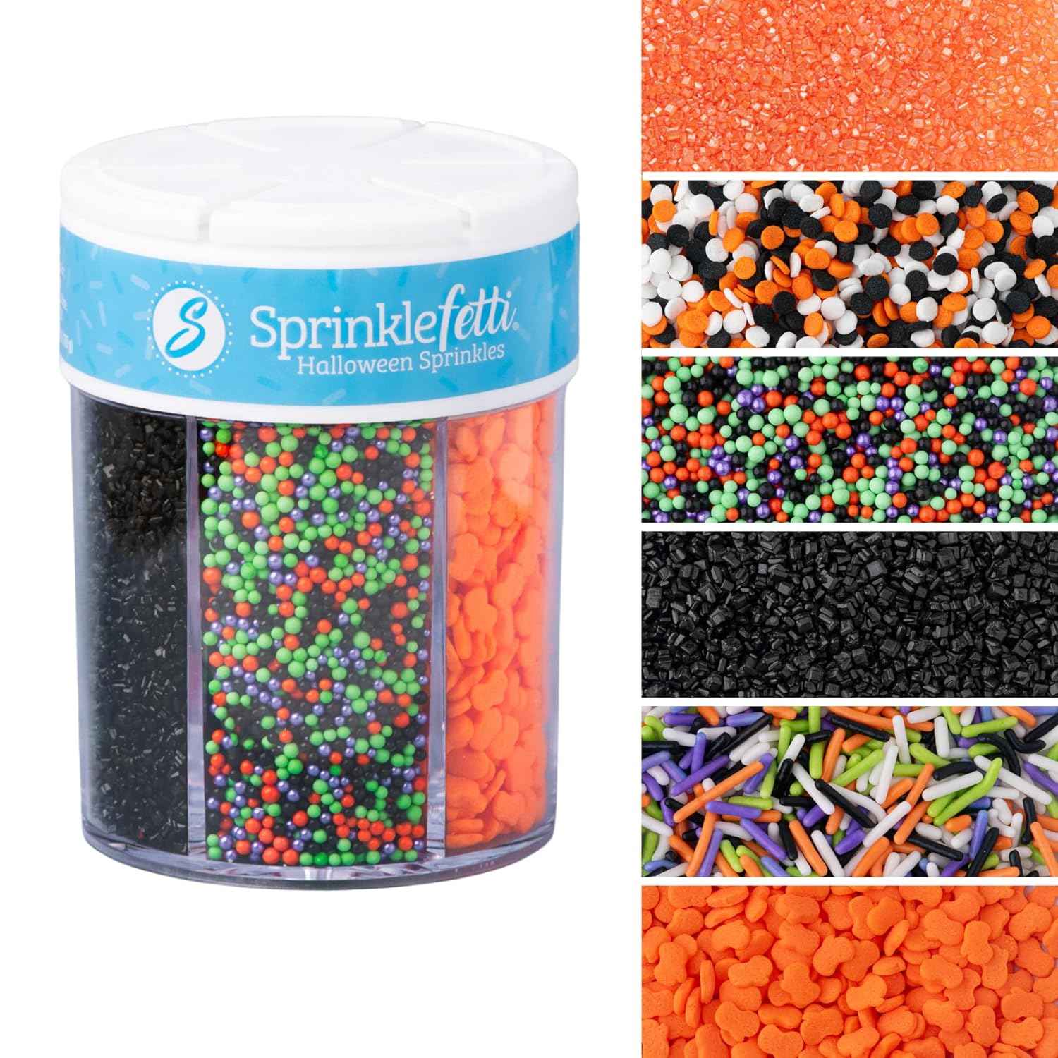 Sweets Indeed Halloween 6-Cell Sprinkle Jar – Efficient Bulk Sprinkle Variety for High-Volume Holiday Baking Sessions