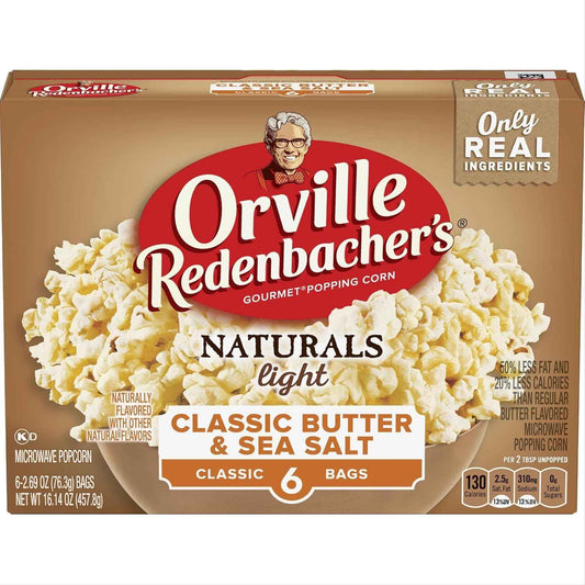 Orville Redenbacher's Naturals Microwave Popcorn – Clean-Label Snack for Mindful Living, 6 Single-Serve Bags