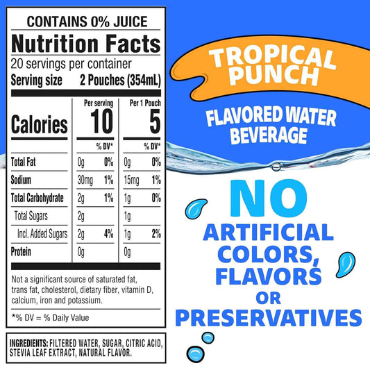 Capri Sun Roarin' Waters Tropical Punch – Stevia-Sweetened Lunch Prep Hydration, 40 ct Bulk Pack