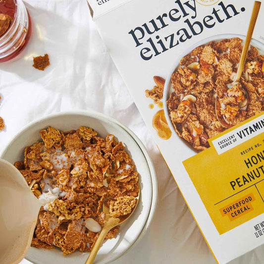 Purely Elizabeth Honey Peanut Butter Cereal – Nutritious Lunchbox Addition for Kids' School Mornings, Allergen-Friendly
