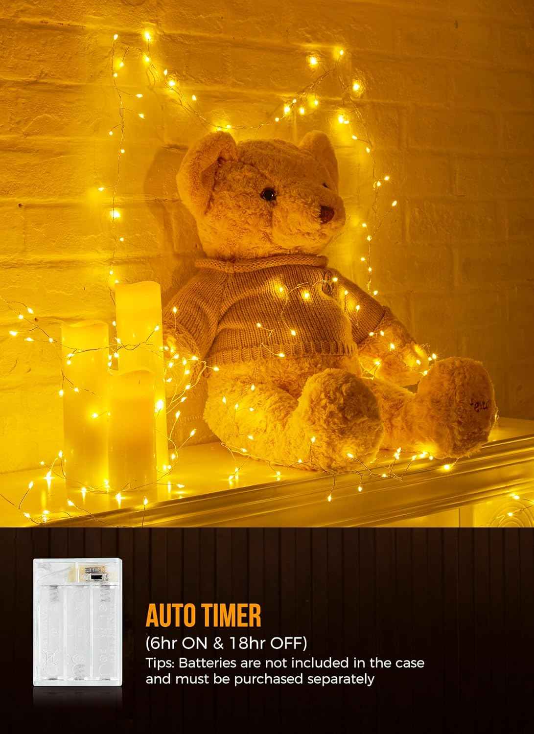 Brightown Fairy Lights for Kids Room – Battery Operated 10ft 120 LED Cool to Touch String Lights Safe for Nursery and Playroom