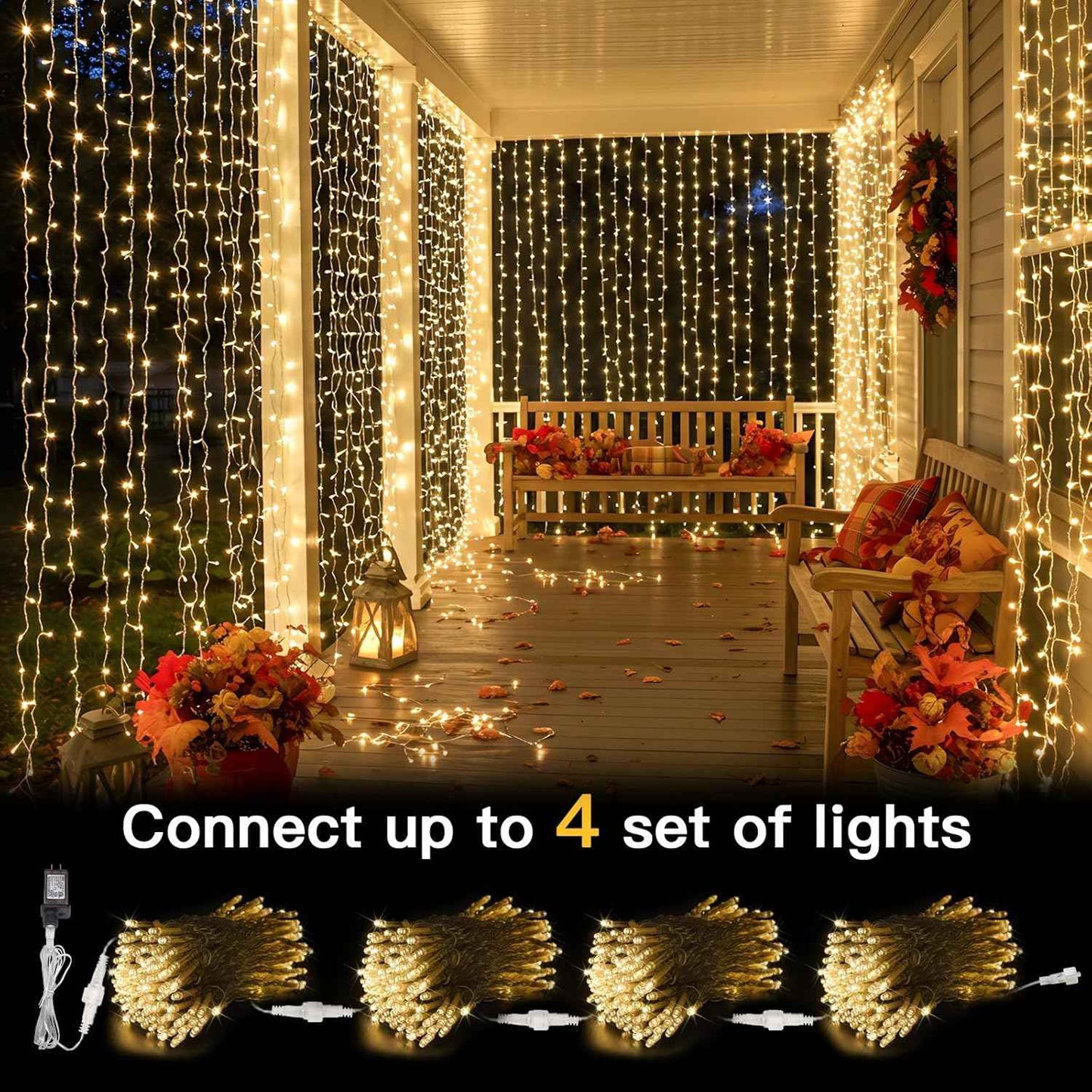 suddus Curtain Lights for Bedroom – 300 LED 9.8x9.8ft Warm White Window Wall Backdrop, 8 Modes Dimmable Fairy Lights for Cozy Home Aesthetic