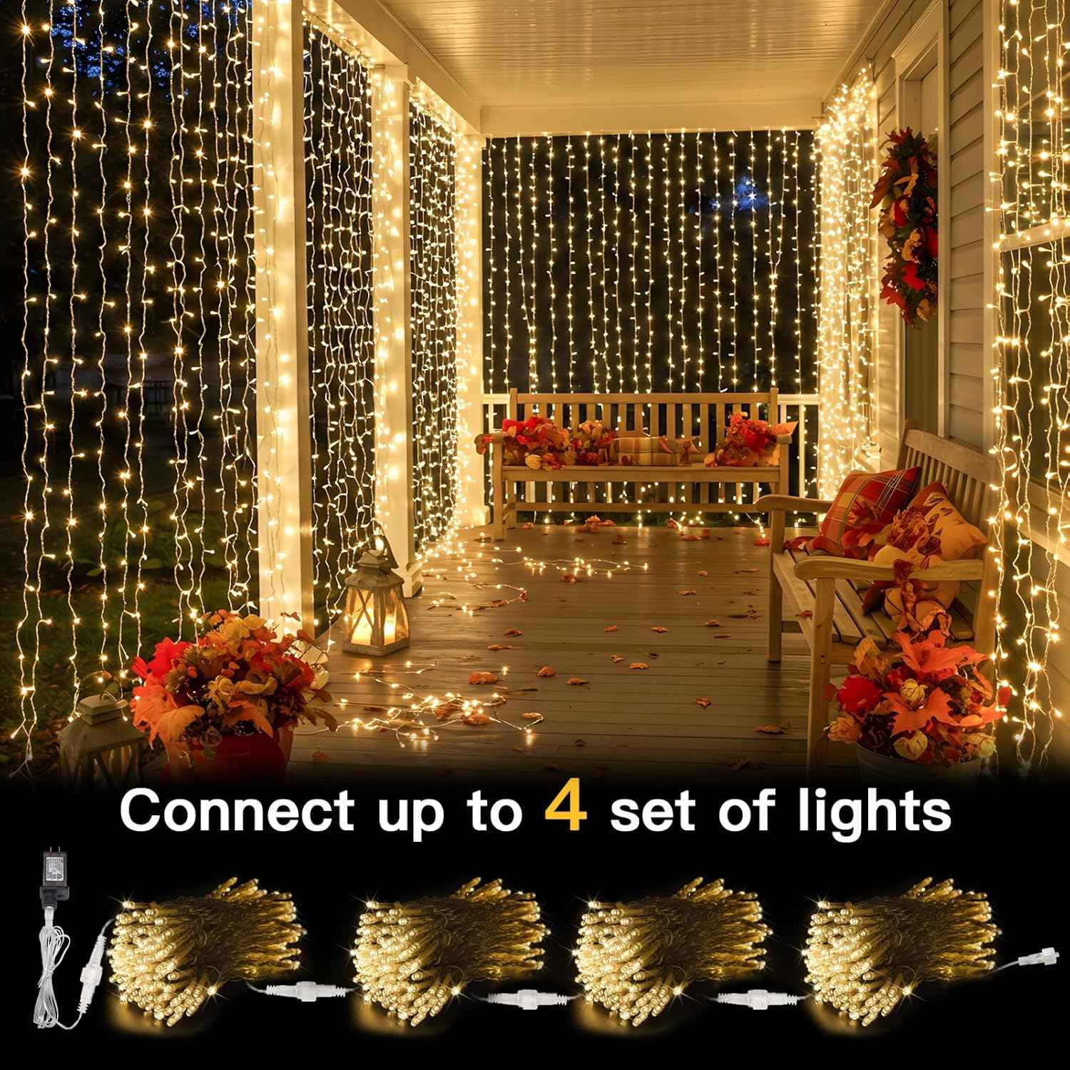 suddus Curtain Lights for Bedroom – 300 LED 9.8x9.8ft Warm White Window Wall Backdrop, 8 Modes Dimmable Fairy Lights for Cozy Home Aesthetic