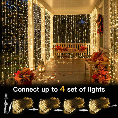 suddus Curtain Lights for Bedroom – 300 LED 9.8x9.8ft Warm White Window Wall Backdrop, 8 Modes Dimmable Fairy Lights for Cozy Home Aesthetic
