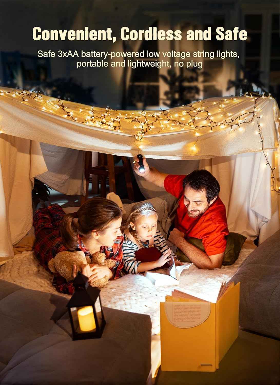 GlowGrove String Lights – Covered Patio and Pergola Glow, Water-Resistant Battery Operated 8ft Set
