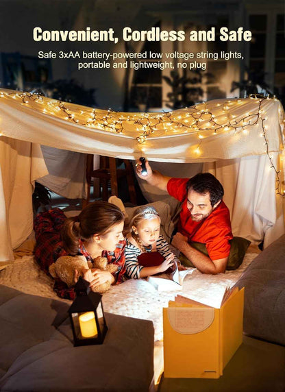 GlowGrove String Lights – Covered Patio and Pergola Glow, Water-Resistant Battery Operated 8ft Set
