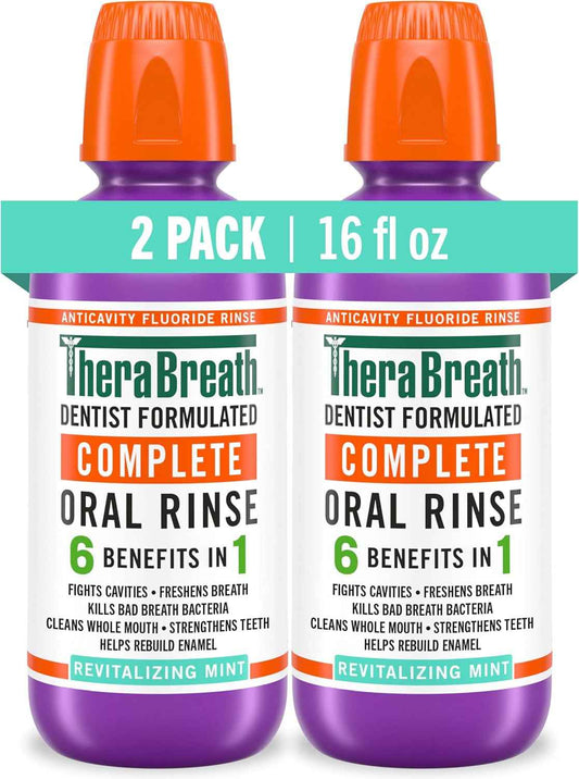 TheraBreath Complete Mouthwash, 6-in-1 Oral Care, Alcohol-Free, Revitalizing Mint, 2 Pack