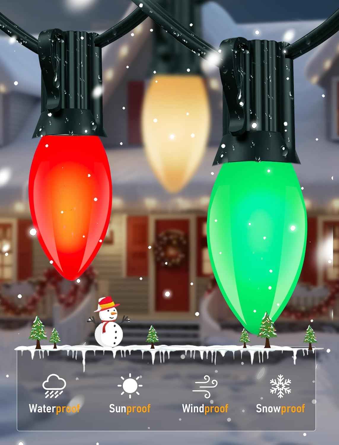 Holiday Brilliance Vintage C9 Lights – Waterproof Connectable Outdoor String Lights for Roofline, Gazebo and Sidewalk