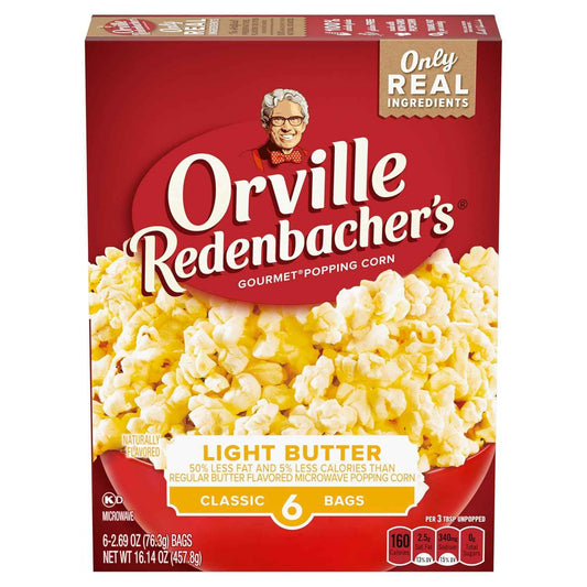 Orville Redenbacher's Light Butter Microwave Popcorn, 6-Count 2.69 oz Bags – Family Friendly Whole Grain Snack for After School and Playtime
