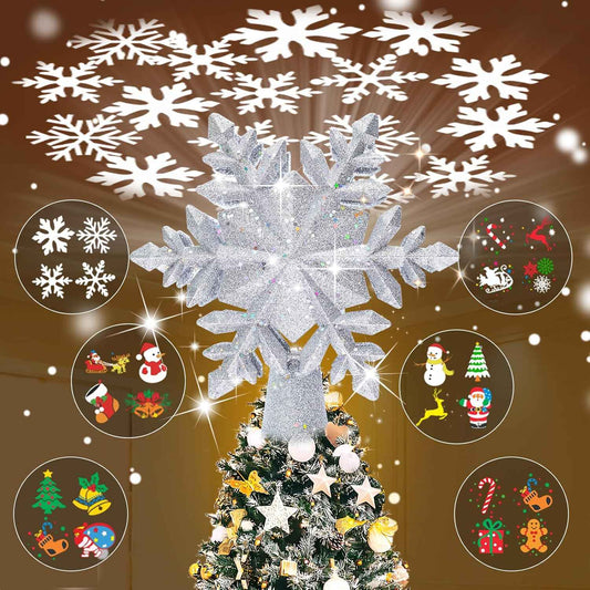 HOLIDAY MAGIC Glitter Lighted Tree Topper – Cozy Holiday Aesthetic for Family Room and Front Window Display