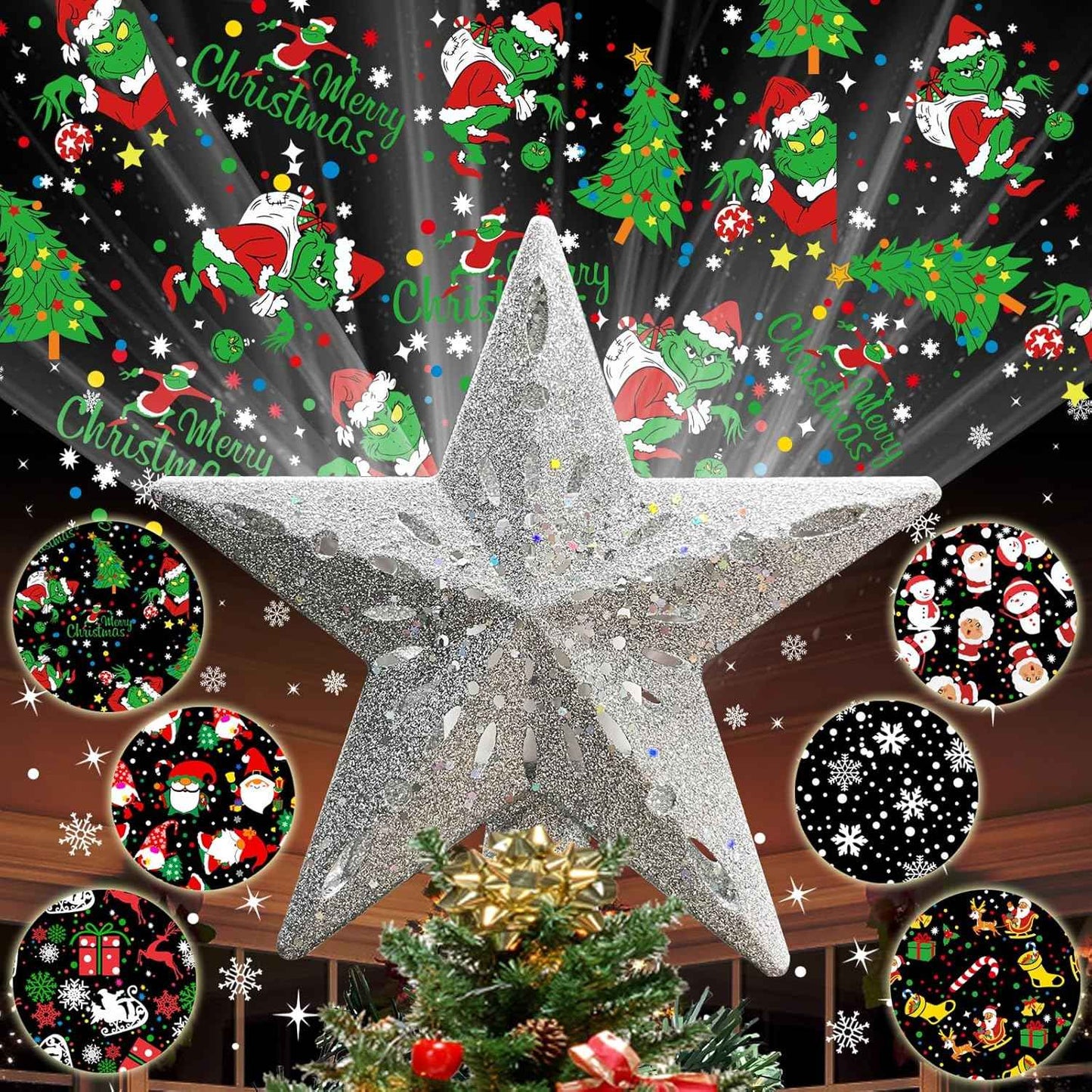 Lumichroma Christmas Tree Topper Projector – Living Room Centerpiece with Ceiling Light Show