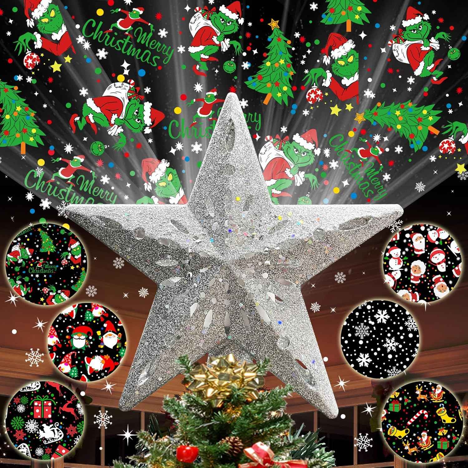 Lumichroma Christmas Tree Topper Projector – Living Room Centerpiece with Ceiling Light Show