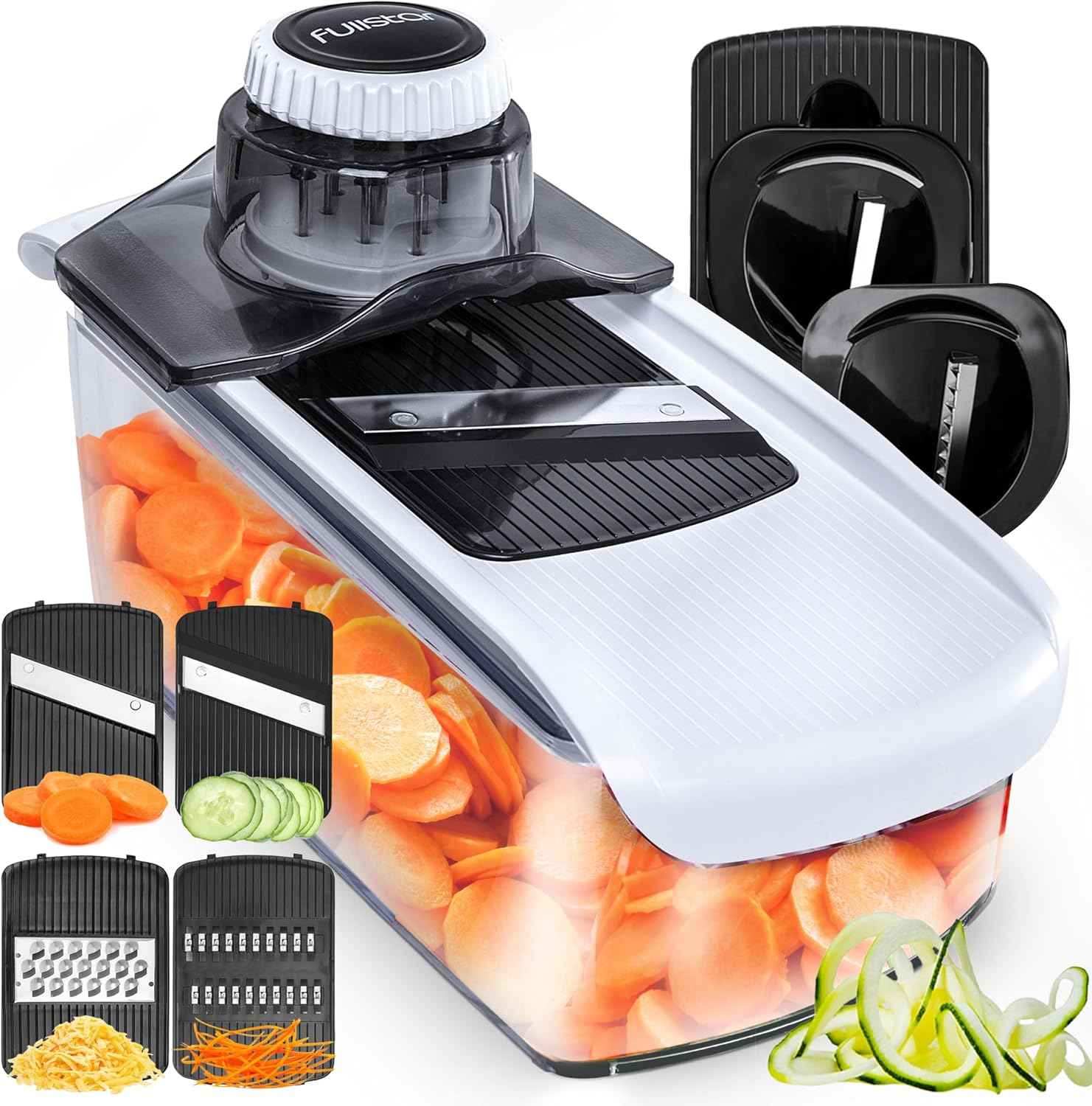 Fullstar Mandoline Slicer 6-in-1 – Low-Carb Zoodle Maker for Plant-Based Home Chefs, BPA-Free White Spiralizer