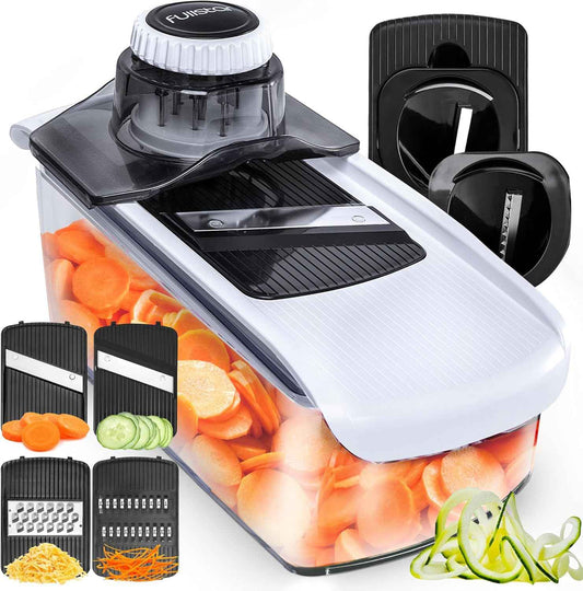 Fullstar Mandoline Slicer 6-in-1 – Low-Carb Zoodle Maker for Plant-Based Home Chefs, BPA-Free White Spiralizer