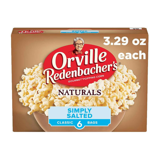 Orville Redenbacher's Naturals Simply Salted Microwave Popcorn – Clean-Label Whole Grain Snack for Home Office Mindful Breaks, 6-Count