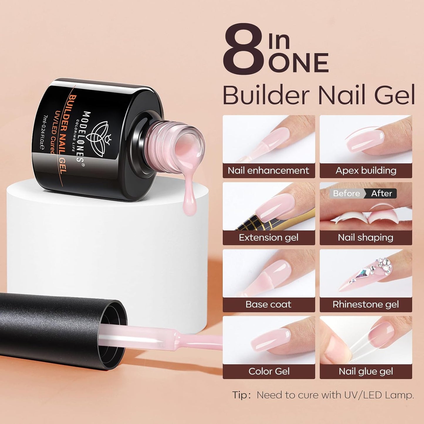 6 nude-pink color variants (nude pink, nude, crimson blush, reddish nude) plus 5 nail-tip size/shape variants (almond, coffin, oval, square)
