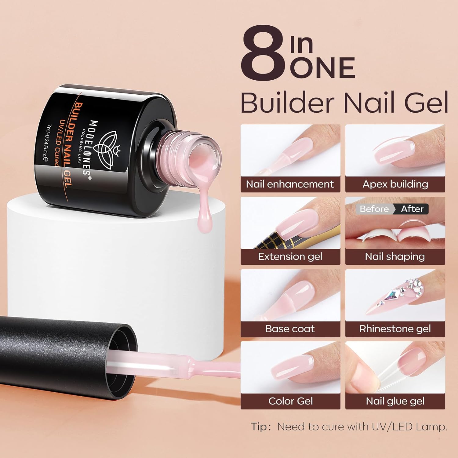 6 nude-pink color variants (nude pink, nude, crimson blush, reddish nude) plus 5 nail-tip size/shape variants (almond, coffin, oval, square)