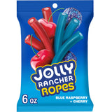 JOLLY RANCHER Ropes Blue Raspberry and Cherry Flavored Candy for Picnics and Camping, 6 oz Portable Chewy Bag