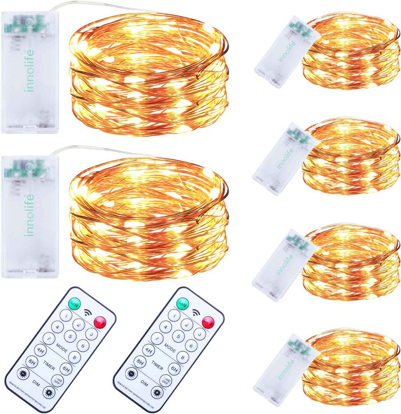 innolife LED Fairy String Lights 6 Pack – IP65 Waterproof Patio Lights with Remote Timer and 8 Modes