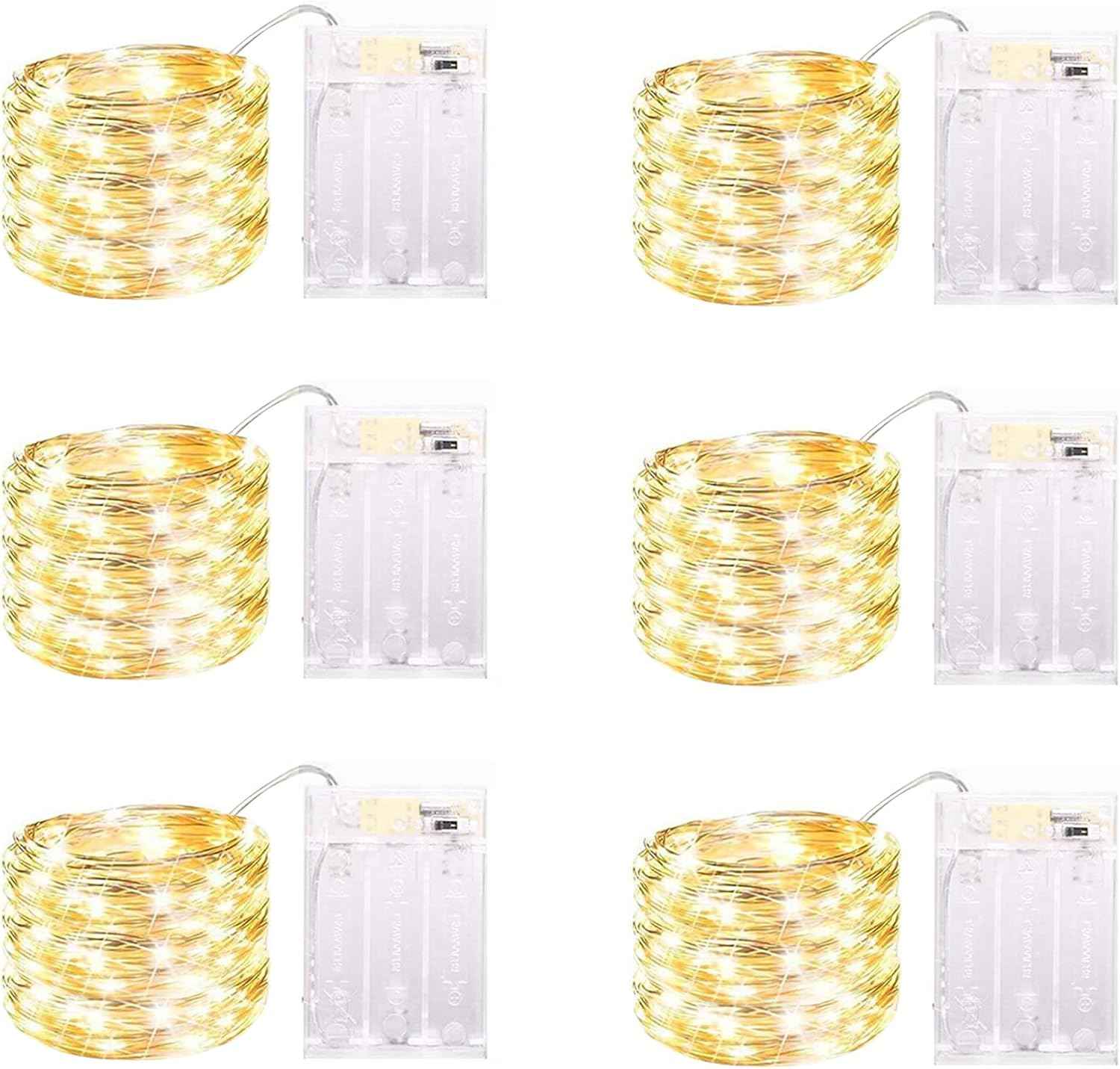 LuminGlow LED Fairy Lights – Waterproof Patio & Porch String Lights, 13FT Battery Operated 6 Pack with Timer for Outdoor Dining