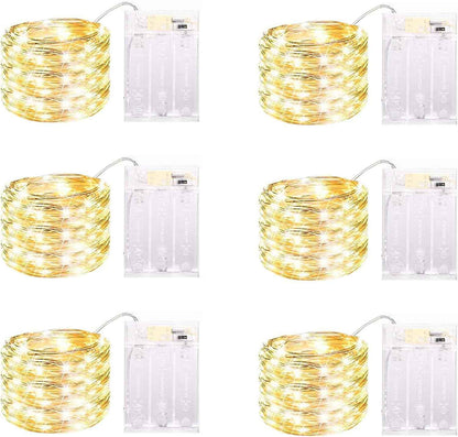 LuminGlow LED Fairy Lights – Waterproof Patio & Porch String Lights, 13FT Battery Operated 6 Pack with Timer for Outdoor Dining