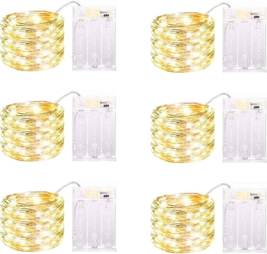 LuminGlow LED Fairy Lights – Waterproof Patio & Porch String Lights, 13FT Battery Operated 6 Pack with Timer for Outdoor Dining