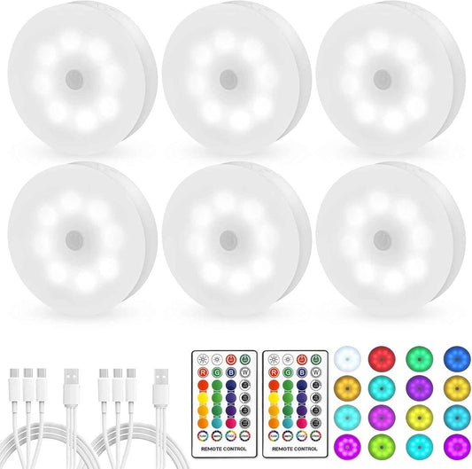 Aroolo Color Changing LED Puck Lights 6 Pack – Ambient Mood Lighting for Bedroom Decor and Living Room Ambiance