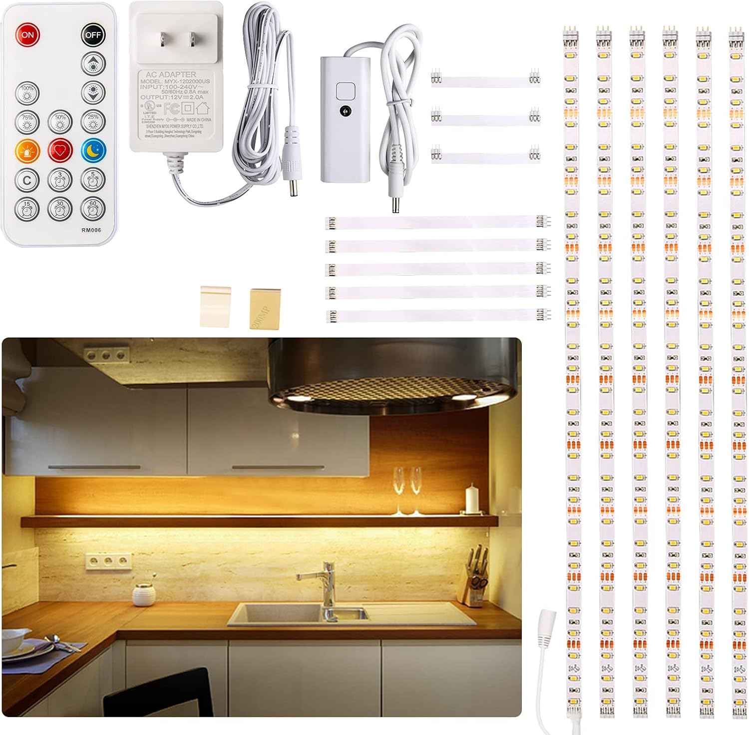 WOBANE Under Cabinet LED Lighting Kit – Cool-Touch, Low-Heat Strip Lights Safe for Kids' Bedrooms and Nightstands