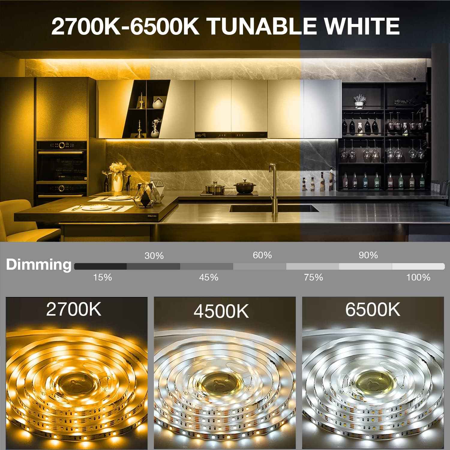 DAYBETTER Dimmable LED Strip Lights for Kitchen Cabinets – Modern Home Decor Accent Lighting, 2700K-6500K