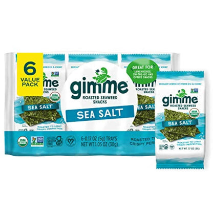 Gimme Seaweed Organic Roasted Seaweed – Portable Travel Snack for Hiking and Road Trips, Lightweight 5g Packs, 6 Count