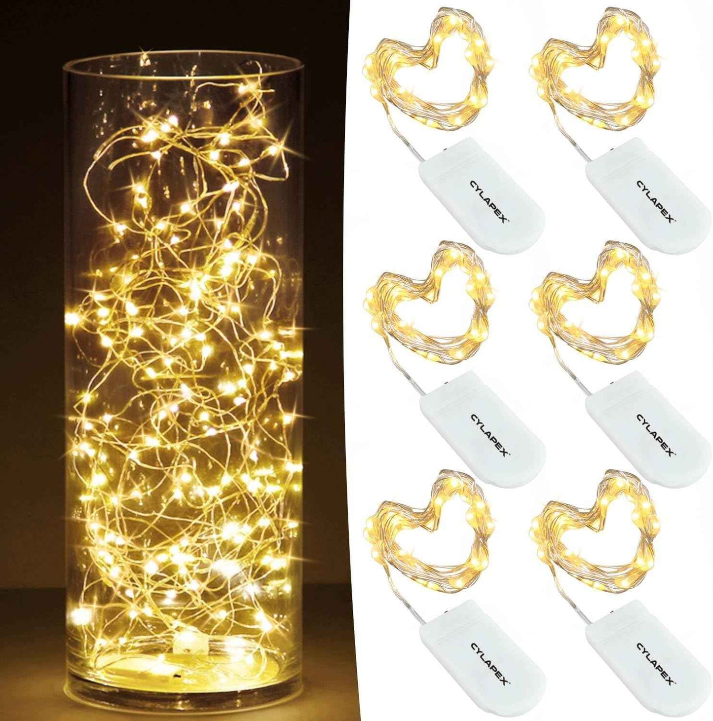 CYLAPEX Battery Operated Fairy Lights 7ft 20 LEDs Warm White 2700K Ultra Thin Copper Wire for Mantel Shelf and Dining Table Centerpiece Styling