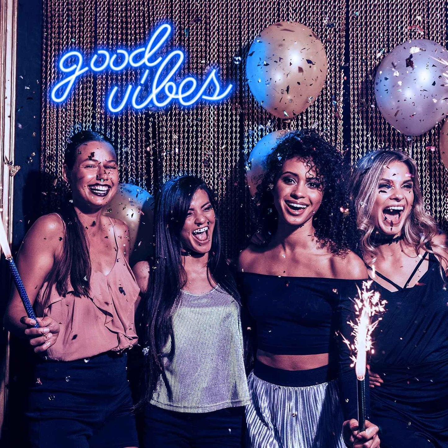 Blue Good Vibes Neon Sign – Child-Safe LED Wall Light for Teen Bedroom and Dorm Room Decor
