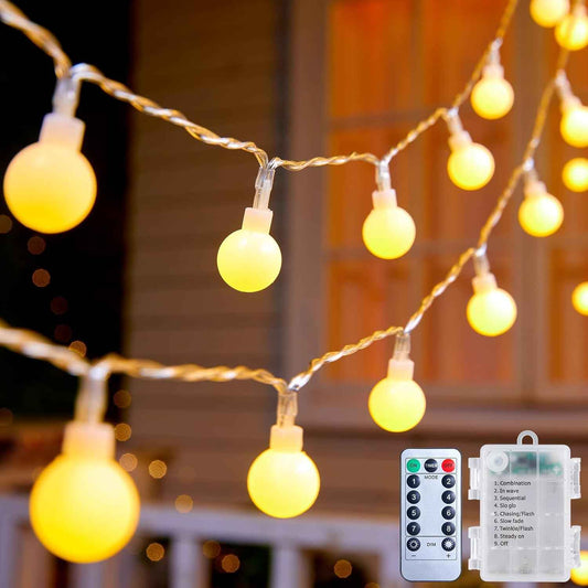 Minetom Battery Operated String Lights – Waterproof Warm White Globe Lights for Patio, Porch & Backyard Ambiance