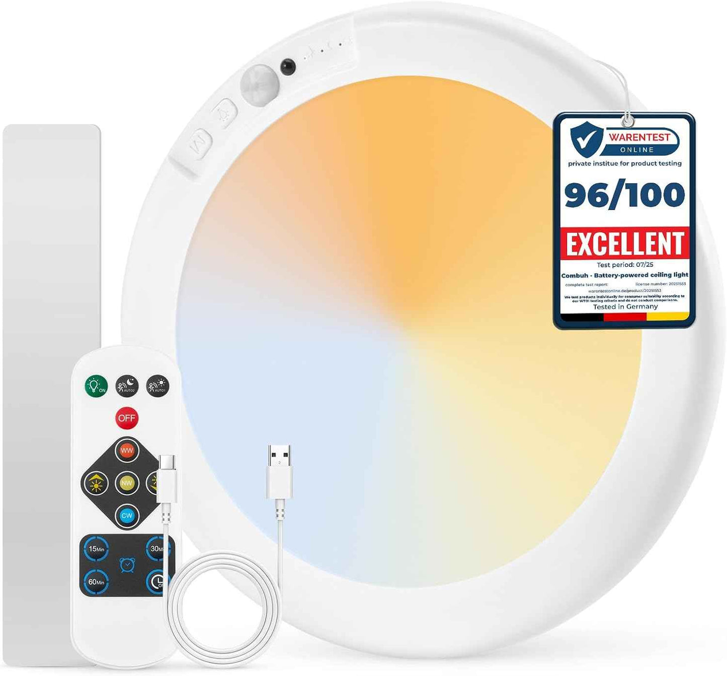Combuh Battery Powered Overhead Lamp – Clean-Line Surface Mount Light in Neutral Finish for Capsule Wardrobes and Calm Spaces
