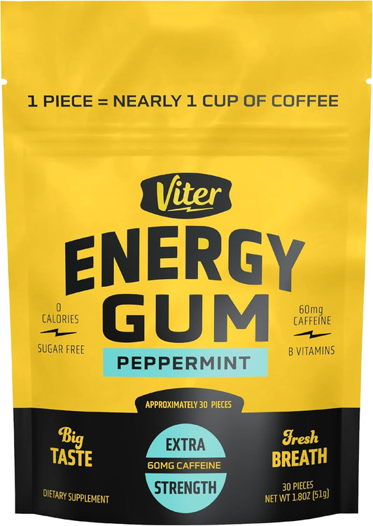 60mg caffeine per piece delivered via chewable gum for fast buccal absorption