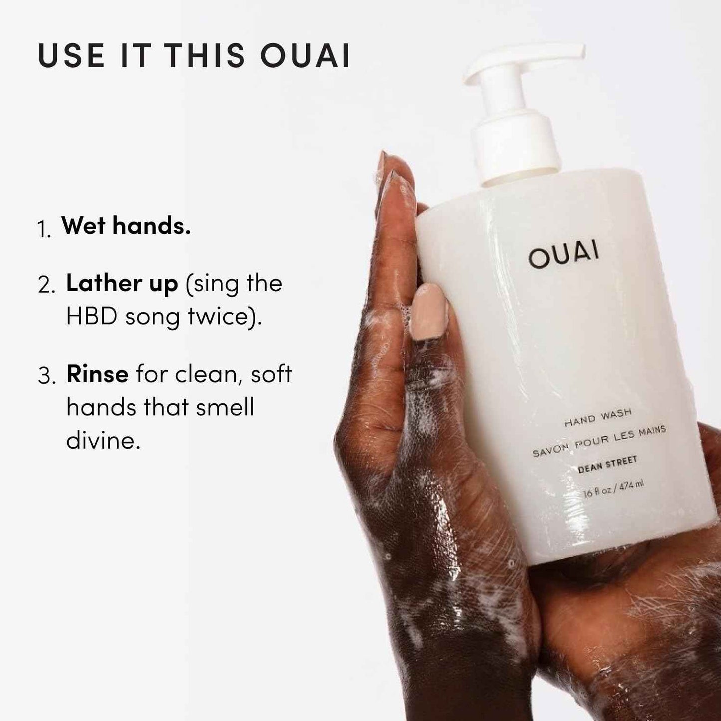 OUAI Hand Wash, Dean Street - Liquid Hand Soap with Jojoba, Avocado, & Rose Hip Oil for Replenished Skin - Gentle Exfoliating Kitchen & Bathroom Soap