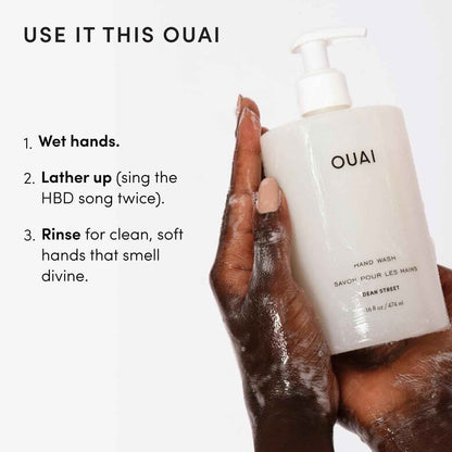 OUAI Hand Wash, Dean Street - Liquid Hand Soap with Jojoba, Avocado, & Rose Hip Oil for Replenished Skin - Gentle Exfoliating Kitchen & Bathroom Soap