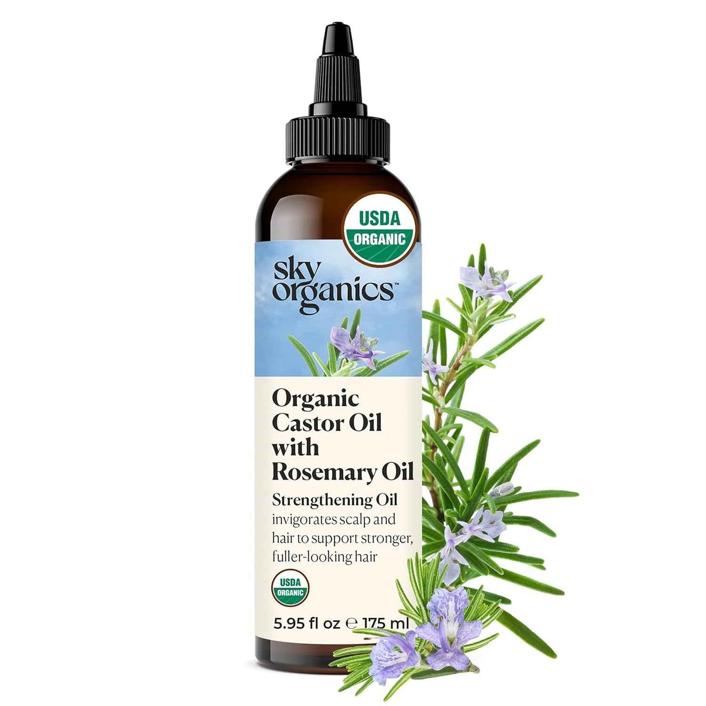 Sky Organics Castor Oil - USDA Certified Organic Hair Oil for Hair Growth, Skin, Face, Eyelashes - Cold Pressed & Hexane Free - Pure Organic Castor Oil Pack Wrap - Carrier & Hair Treatment Oil