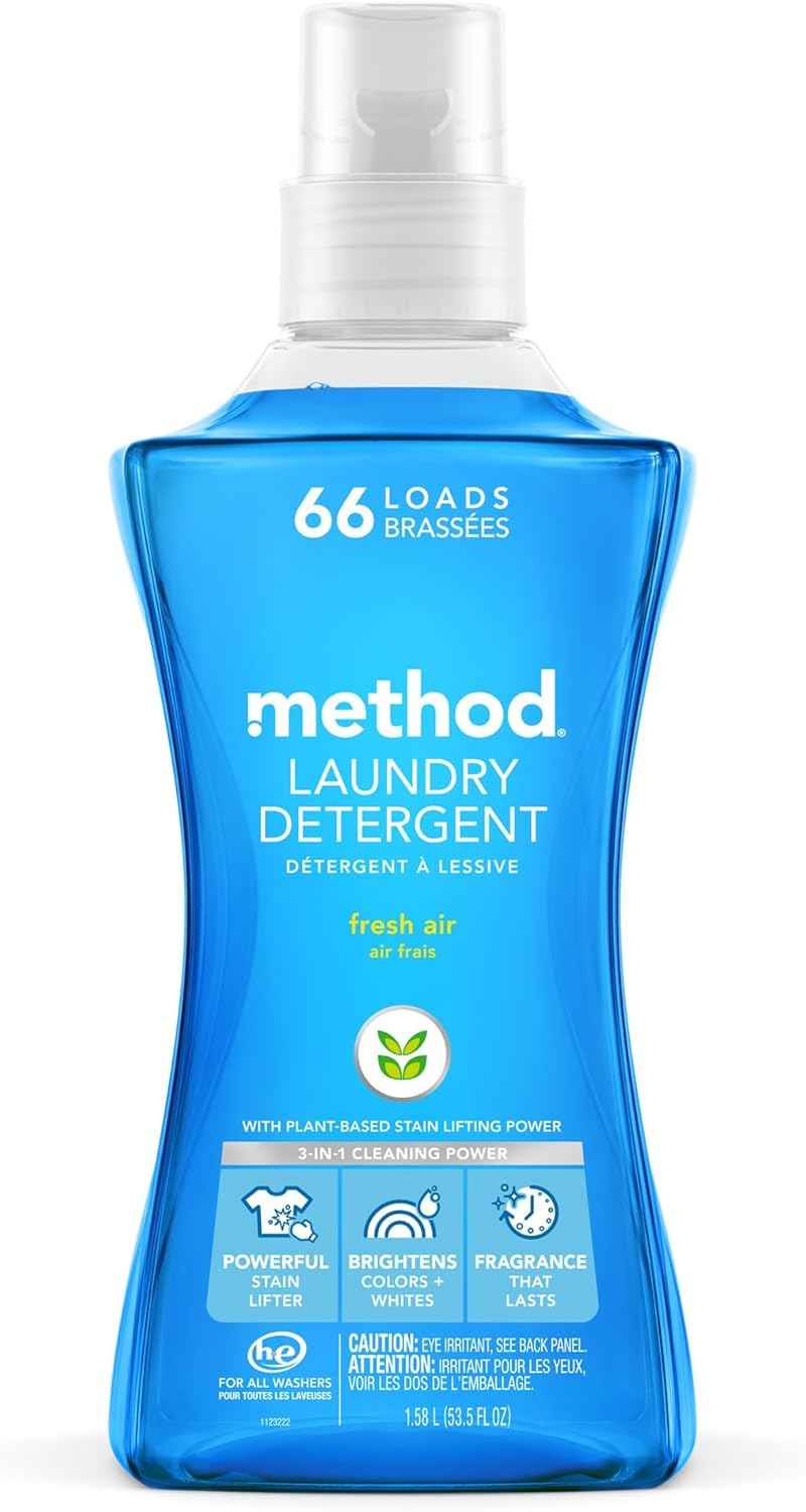Method Liquid Laundry Detergent, Fresh Air, 66 Loads Per Bottle, Stain Remover, 53.5 Fl Oz